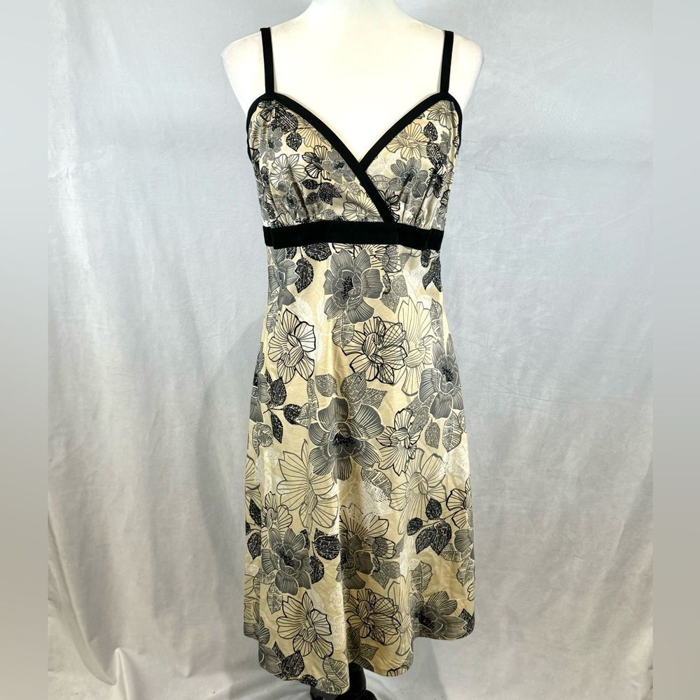 New York & Company 100% cotton tan black & gray floral print midi dress size 10